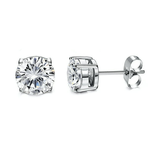 925 Sterling Silver Clear & Black Square Crystal Cubic Zirconia CZ Stud Earrings 